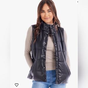Mudpie Boyd Faux Leather Puffer Vest Black Outdoors Cabincore